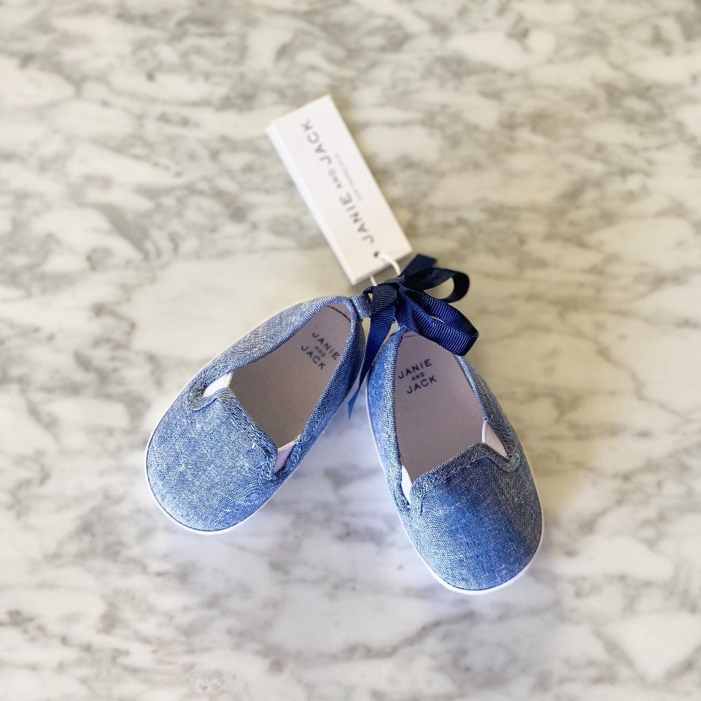 Janie & Jack Chambray Crib Shoe Summer 6-12 months